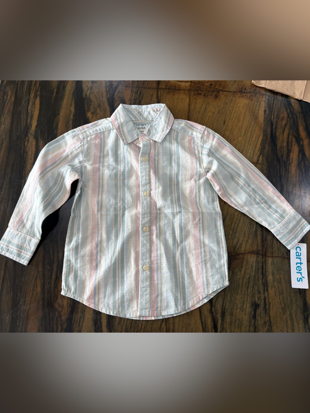 Carter's Pastel Striped Button-Down Shirt - Pink, Blue & White